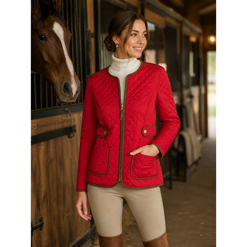 Charter Club Quilted Barn Jacket M Red Zip Equestrian Preppy Chore Coat NWT